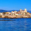 Antibes old town ramparts overlooking the Mediterranean Sea with the Alps in the background